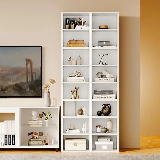 Alt view image 5 of 6 - Bookcase Set of 2,Floor Standing 8 Tier High Bookshelf, Display Storage Rack, Home Decorative Furniture, Suitable for Home Offices, Living Rooms,White (White, 8-Tier-2-Pack)