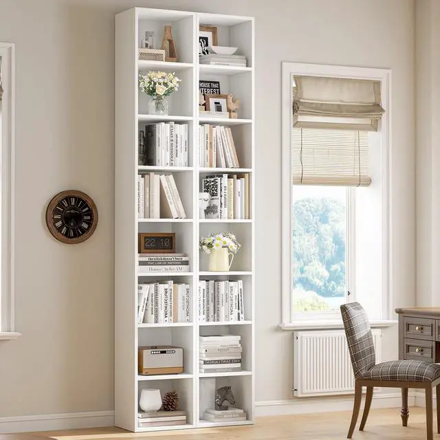 Alt view image 6 of 6 - Bookcase Set of 2,Floor Standing 8 Tier High Bookshelf, Display Storage Rack, Home Decorative Furniture, Suitable for Home Offices, Living Rooms,White (White, 8-Tier-2-Pack)