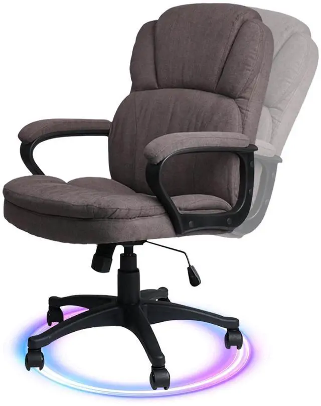 Main image of Brown Ergonomic Cloth Office Chair Fabric with Arms and Wheels, Upholstered Swivel Rolling Adjustable Height Thicked Padding Home Desk Chairs Mid Back, 350 LBS