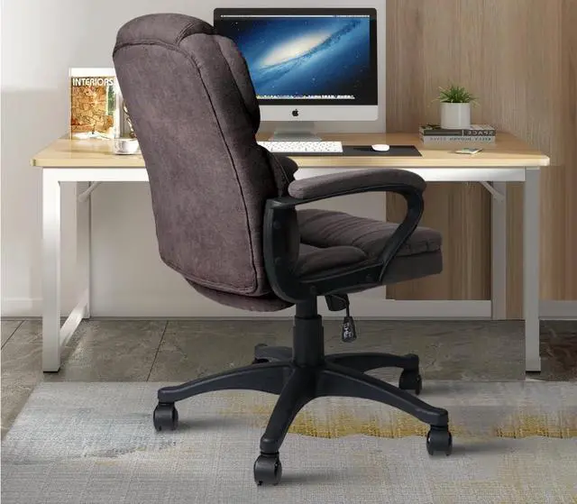 Alt view image 2 of 6 - Brown Ergonomic Cloth Office Chair Fabric with Arms and Wheels, Upholstered Swivel Rolling Adjustable Height Thicked Padding Home Desk Chairs Mid Back, 350 LBS