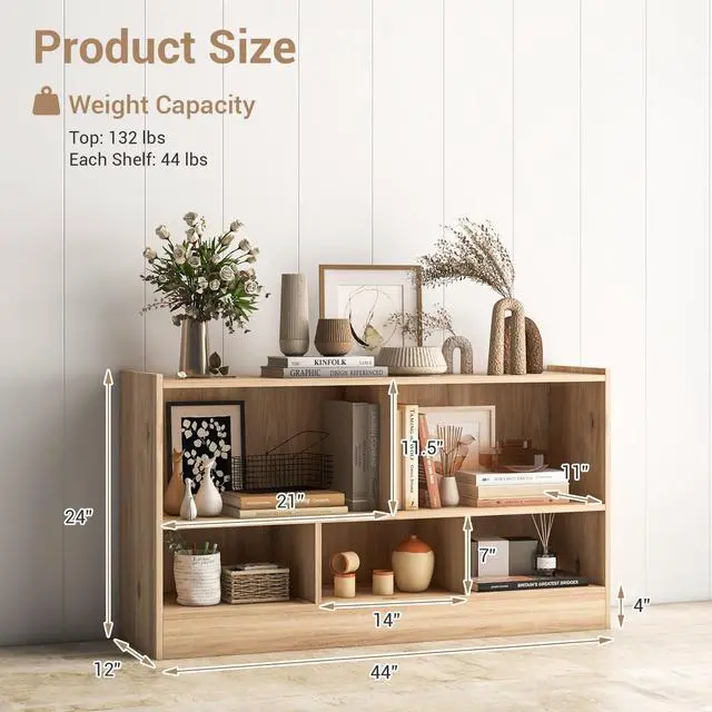 Alt view image 3 of 6 - 5-Cube Bookcase, 2-Tier Open Display Bookshelf w/Storage, Wooden Cube Storage Organizer for Classroom, Daycare, Living Room, Bedroom, Playroom, Home, Office, 12D x 44W x 24H