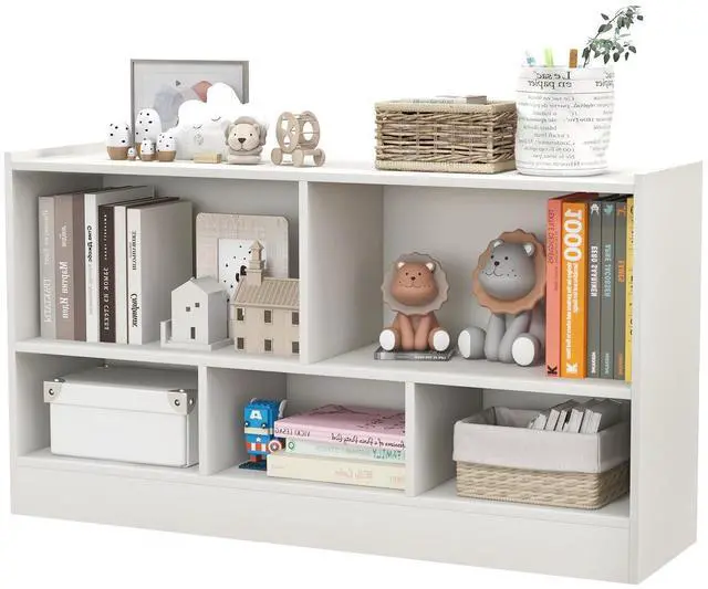 Main image of 5-Cube Bookcase, 2-Tier Open Display Bookshelf w/Storage, Wooden Cube Storage Organizer for Classroom, Daycare, Living Room, Bedroom, Playroom, Home, Office, 12D x 44W x 24H