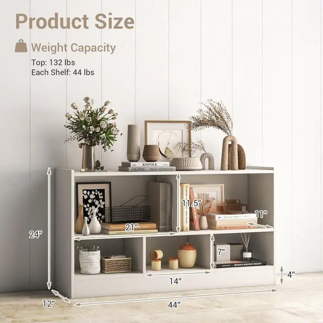 Alt view image 3 of 6 - 5-Cube Bookcase, 2-Tier Open Display Bookshelf w/Storage, Wooden Cube Storage Organizer for Classroom, Daycare, Living Room, Bedroom, Playroom, Home, Office, 12D x 44W x 24H