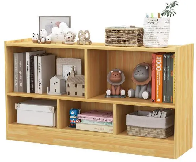 Main image of 5-Cube Bookcase, 2-Tier Open Display Bookshelf w/Storage, Wooden Cube Storage Organizer for Classroom, Daycare, Living Room, Bedroom, Playroom, Home, Office, 12D x 44W x 24H