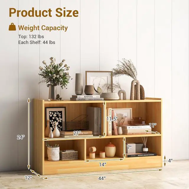 Alt view image 3 of 6 - 5-Cube Bookcase, 2-Tier Open Display Bookshelf w/Storage, Wooden Cube Storage Organizer for Classroom, Daycare, Living Room, Bedroom, Playroom, Home, Office, 12D x 44W x 24H