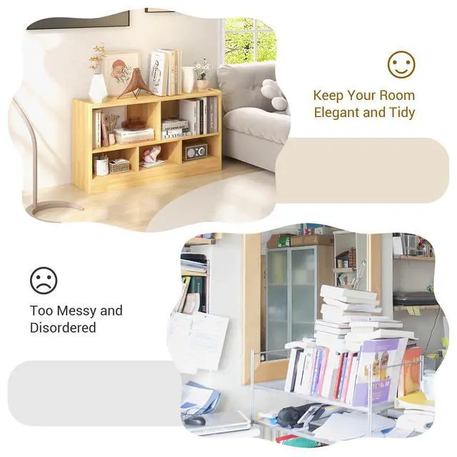Alt view image 5 of 6 - 5-Cube Bookcase, 2-Tier Open Display Bookshelf w/Storage, Wooden Cube Storage Organizer for Classroom, Daycare, Living Room, Bedroom, Playroom, Home, Office, 12D x 44W x 24H
