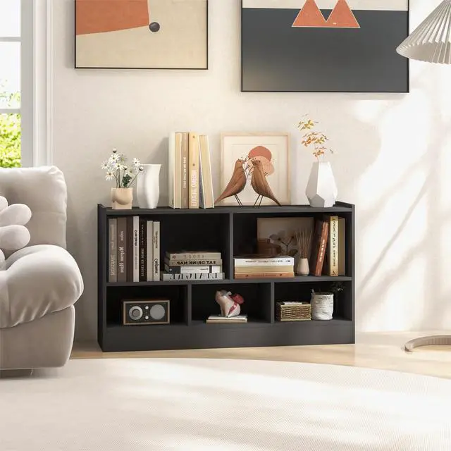Alt view image 2 of 6 - 5-Cube Bookcase, 2-Tier Open Display Bookshelf w/Storage, Wooden Cube Storage Organizer for Classroom, Daycare, Living Room, Bedroom, Playroom, Home, Office, 12D x 44W x 24H