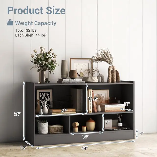 Alt view image 3 of 6 - 5-Cube Bookcase, 2-Tier Open Display Bookshelf w/Storage, Wooden Cube Storage Organizer for Classroom, Daycare, Living Room, Bedroom, Playroom, Home, Office, 12D x 44W x 24H