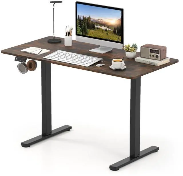 Main image of 48" x 24" Electric Standing Desk, Ergonomic Height Adjustable Sit to Stand Desk with LED Display & 2 Memory Height Settings, Headphone Hook, Home Office Desk (Rustic Brown & Black)