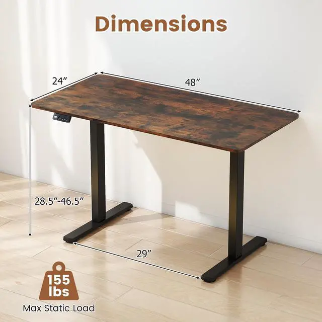 Alt view image 3 of 6 - 48" x 24" Electric Standing Desk, Ergonomic Height Adjustable Sit to Stand Desk with LED Display & 2 Memory Height Settings, Headphone Hook, Home Office Desk (Rustic Brown & Black)