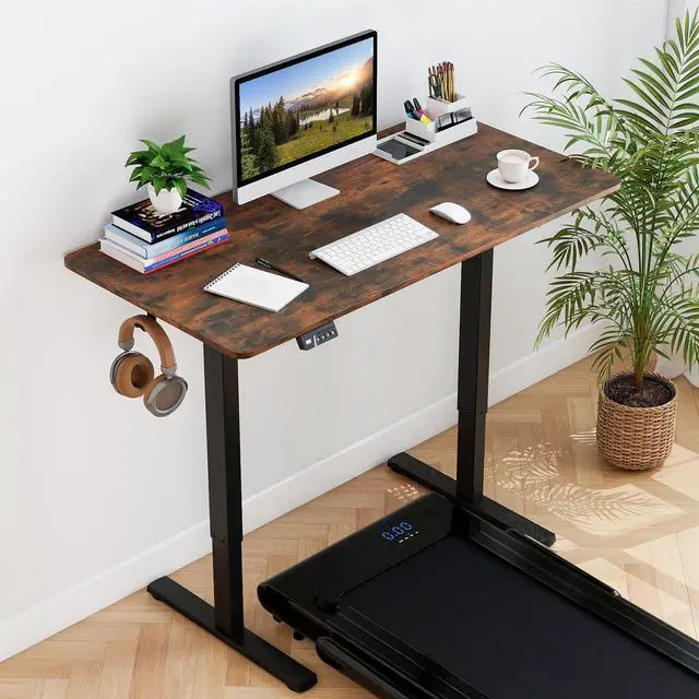 Alt view image 4 of 6 - 48" x 24" Electric Standing Desk, Ergonomic Height Adjustable Sit to Stand Desk with LED Display & 2 Memory Height Settings, Headphone Hook, Home Office Desk (Rustic Brown & Black)