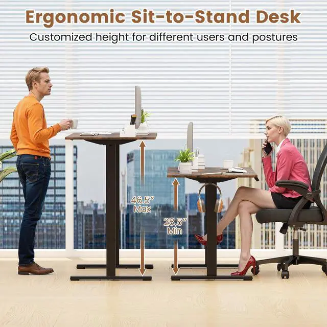 Alt view image 5 of 6 - 48" x 24" Electric Standing Desk, Ergonomic Height Adjustable Sit to Stand Desk with LED Display & 2 Memory Height Settings, Headphone Hook, Home Office Desk (Rustic Brown & Black)