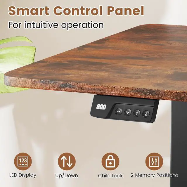 Alt view image 6 of 6 - 48" x 24" Electric Standing Desk, Ergonomic Height Adjustable Sit to Stand Desk with LED Display & 2 Memory Height Settings, Headphone Hook, Home Office Desk (Rustic Brown & Black)