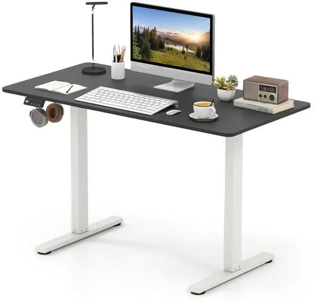 Main image of 48" x 24" Electric Standing Desk, Ergonomic Height Adjustable Sit to Stand Desk with LED Display & 2 Memory Height Settings, Headphone Hook, Home Office Desk (Black & White)