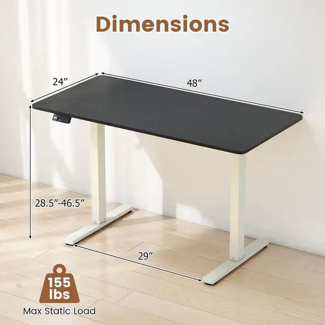Alt view image 3 of 6 - 48" x 24" Electric Standing Desk, Ergonomic Height Adjustable Sit to Stand Desk with LED Display & 2 Memory Height Settings, Headphone Hook, Home Office Desk (Black & White)