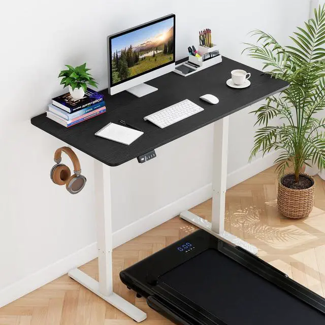 Alt view image 4 of 6 - 48" x 24" Electric Standing Desk, Ergonomic Height Adjustable Sit to Stand Desk with LED Display & 2 Memory Height Settings, Headphone Hook, Home Office Desk (Black & White)
