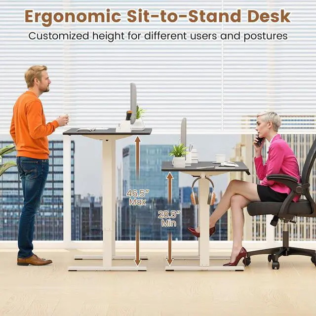 Alt view image 5 of 6 - 48" x 24" Electric Standing Desk, Ergonomic Height Adjustable Sit to Stand Desk with LED Display & 2 Memory Height Settings, Headphone Hook, Home Office Desk (Black & White)