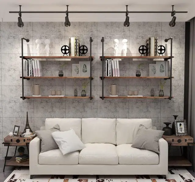 Alt view image 5 of 6 - Industrial Wall Mounted Pipe Shelving,Rustic Metal Floating Shelves,Steampunk Real Wood Bookcases,DIY Bookshelf Hanging Shelves,Farmhouse Kitchen Bar Office Home Storage (4-Tier with 3 Boards,36in)