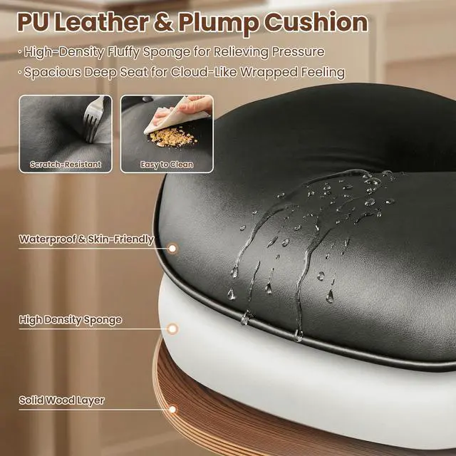 Alt view image 4 of 6 - Home Office Chair with Wheels, Modern PU Leather Swivel Computer Desk Chair, Mid Back Adjustable Height Armless Walnut Chairs for Office (Black Button)