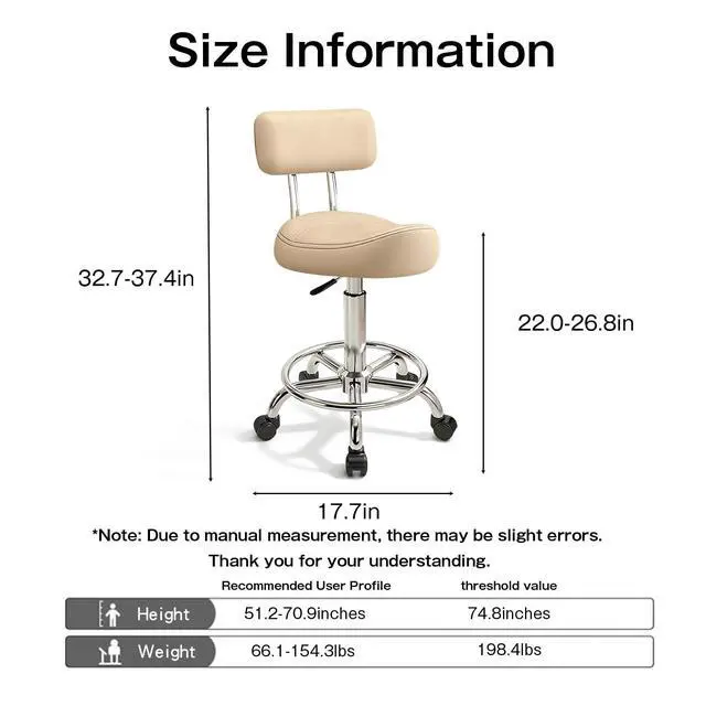 Alt view image 2 of 6 - Vanity Chair with Back Small Armless Office Chair with Wheels and Footrest, PU Leather Adjustable Height Swivel Chair for Bedroom, Home Office Khaki