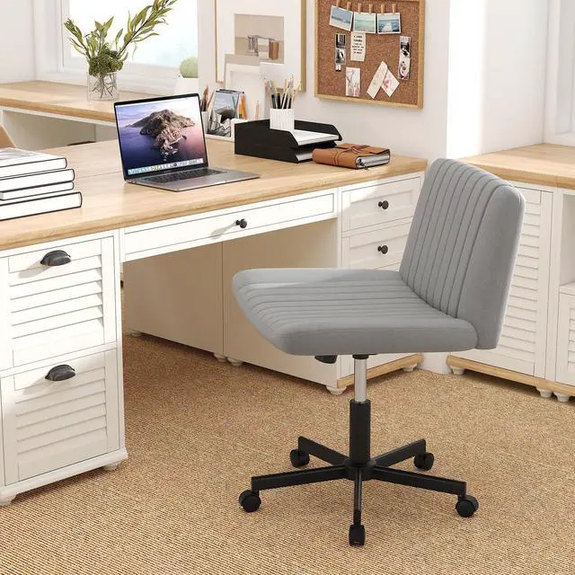 Alt view image 2 of 6 - Criss Cross Office Chair with Wheels, Swivel Cross Legged Desk Chair with Wide Padded Seat, Rocking Function and Adjustable Height, Rolling Armless Computer Task Chair for Home Office, Gray