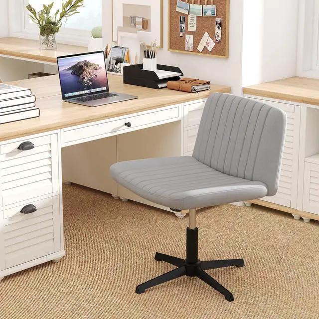 Alt view image 2 of 6 - Criss Cross Office Chair with No Wheels, Swivel Cross Legged Desk Chair with Wide Padded Seat, Rocking Function and Adjustable Height, Armless Computer Task Chair for Home Office, Gray