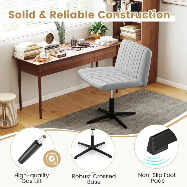 Alt view image 5 of 6 - Criss Cross Office Chair with No Wheels, Swivel Cross Legged Desk Chair with Wide Padded Seat, Rocking Function and Adjustable Height, Armless Computer Task Chair for Home Office, Gray