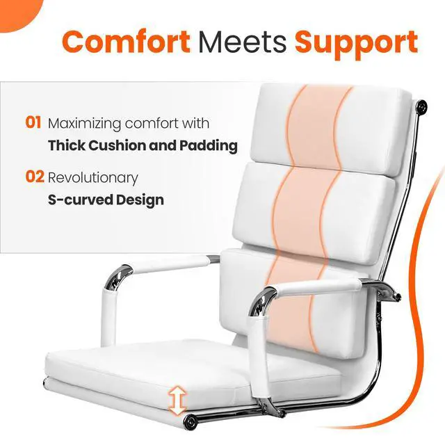 Alt view image 3 of 6 - Office Desk Ergonomic Chair Leather Executive High-Back Modern Conference Comfy Adjustable Padded Swivel Rolling Home Vanity Chairs with Arms Wheels (White)