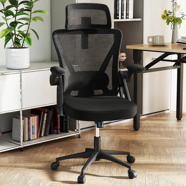 Main image of Ergonomic Mesh Office Chair, Computer Chair w/2D Headrest, Lumbar Support, Flip-up Padded Arms & Rocking Function, High Back Desk Chairs for Home Office Study Room