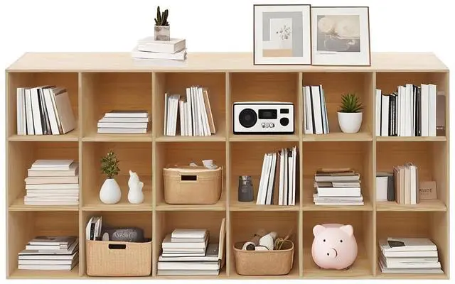 Main image of Solid Wood 18 Cube Storage Organizer Small Bookshelf for Small Spaces Wooden Cube Shelf Bookcase Floorstanding Storage Shelves Cubby Storage Organizer for Bedroom Living Room Study (70.87 in)