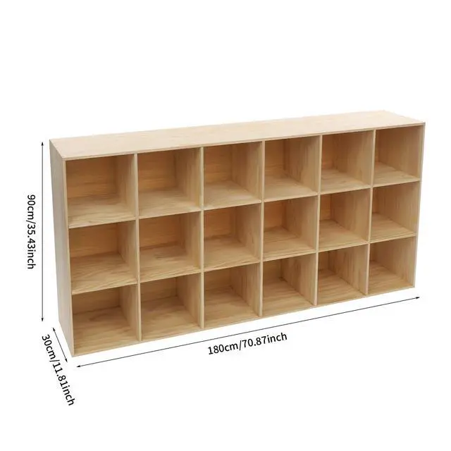 Alt view image 3 of 6 - Solid Wood 18 Cube Storage Organizer Small Bookshelf for Small Spaces Wooden Cube Shelf Bookcase Floorstanding Storage Shelves Cubby Storage Organizer for Bedroom Living Room Study (70.87 in)