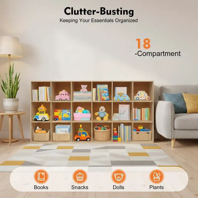 Alt view image 4 of 6 - Solid Wood 18 Cube Storage Organizer Small Bookshelf for Small Spaces Wooden Cube Shelf Bookcase Floorstanding Storage Shelves Cubby Storage Organizer for Bedroom Living Room Study (70.87 in)