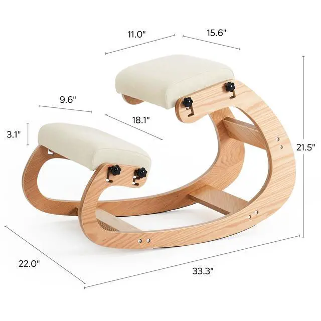 Alt view image 3 of 6 - Ergonomic Kneeling Chair, Adjustable Rocking Office Chair Wooden Knee Chair Posture Chair for Home Office Back Pain Relief, Beige