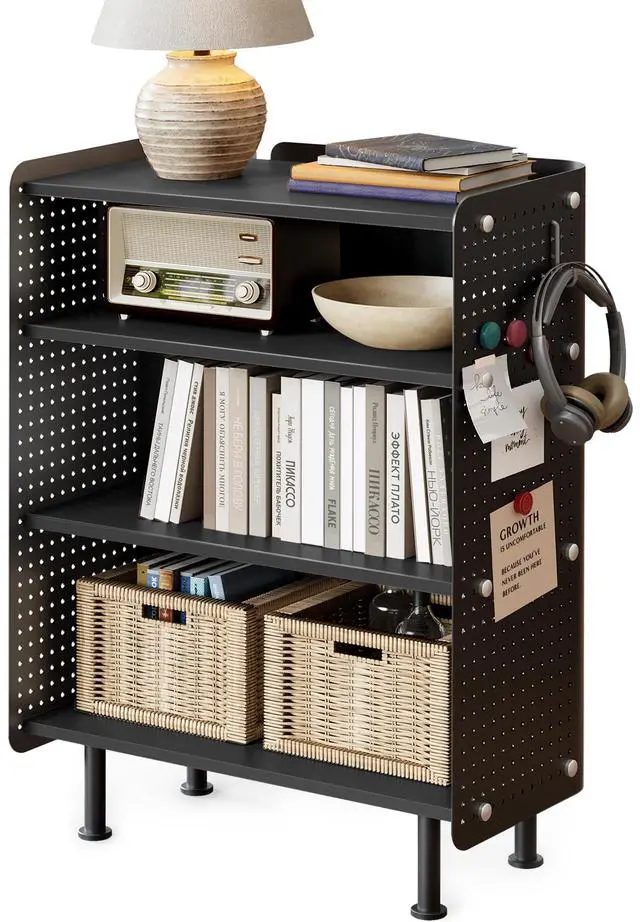 Main image of 4 Tier Bookshelf, Modern Open Bookcase with Pegboard, 24.3 Inches Small Book Shelf Storage Organizer with Adjustable Shelves for Living Room, Bedroom, Home Office