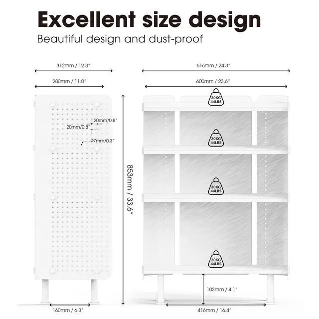 Alt view image 3 of 6 - 4 Tier Bookshelf, Modern Open Bookcase with Pegboard, 24.3 Inches Small Book Shelf Storage Organizer with Adjustable Shelves for Living Room, Bedroom, Home Office