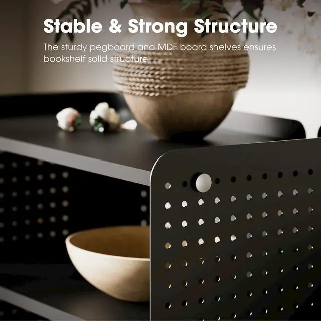 Alt view image 5 of 6 - 4 Tier Bookshelf, Modern Open Bookcase with Pegboard, 24.3 Inches Small Book Shelf Storage Organizer with Adjustable Shelves for Living Room, Bedroom, Home Office