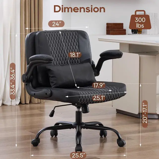 Alt view image 3 of 6 - Criss Cross Chair with Flip Backrest, Desk Chair with Flip Up Arms, Ergonomic Cross Legged Office Chair with Wheels, Adjustable Height Swivel Vanity Chair, PU Leather 2PCS, Black
