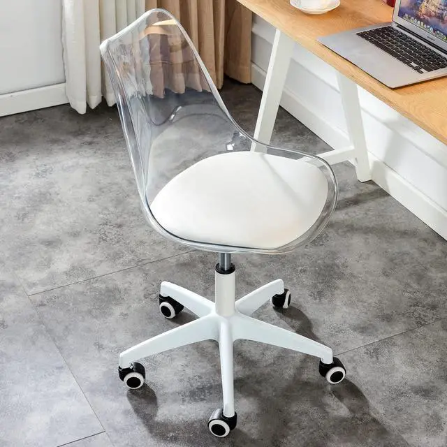 Main image of Clear Desk Chair with Pu Leather Soft Cushion, Home Office Chair with Wheels, Height Adjustable Armless Rolling Swivel Plastic Chair for Bedroom, Makeup, Living Room