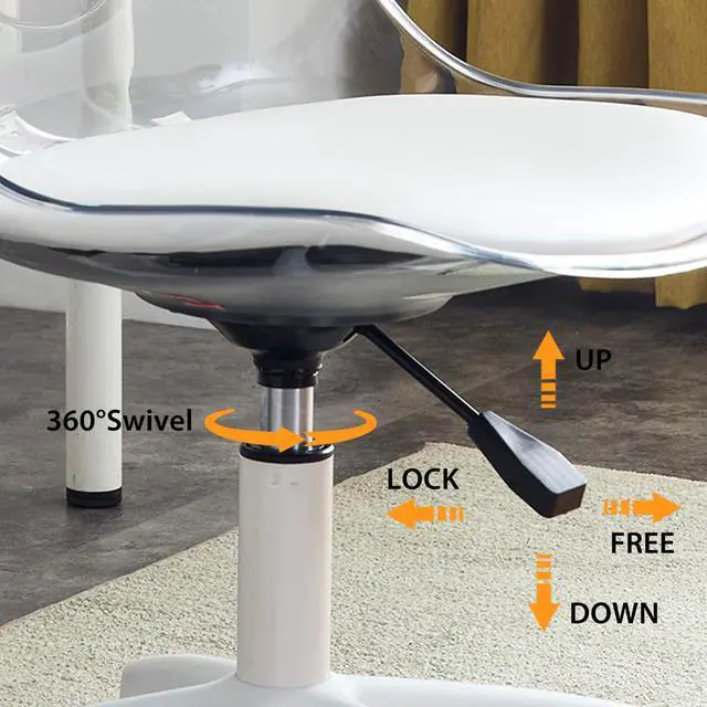 Alt view image 5 of 6 - Clear Desk Chair with Pu Leather Soft Cushion, Home Office Chair with Wheels, Height Adjustable Armless Rolling Swivel Plastic Chair for Bedroom, Makeup, Living Room