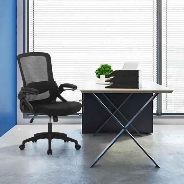 Alt view image 2 of 6 - Ergonomic Mesh Office Desk Chair High Back, 360° Swivel Rocking Executive Computer Chair with Flip-up Armrests, Height Adjustable Lumbar Support, Black, Load Capacity: 300 lbs