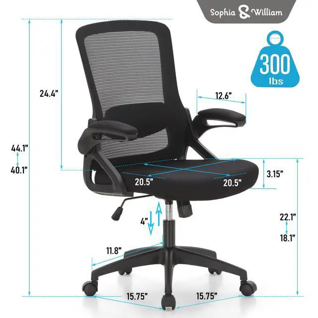Alt view image 3 of 6 - Ergonomic Mesh Office Desk Chair High Back, 360° Swivel Rocking Executive Computer Chair with Flip-up Armrests, Height Adjustable Lumbar Support, Black, Load Capacity: 300 lbs