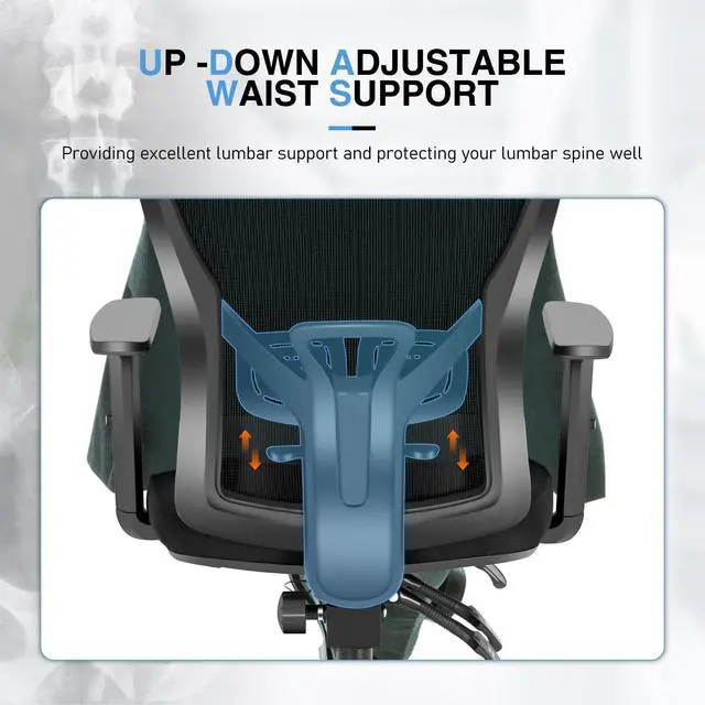 Alt view image 5 of 6 - Ergonomic Rocking Mesh Office Desk Chair High Back, Modern 360° Swivel Executive Computer Chair with Height Adjustable Armrests, Lumbar Support, Black