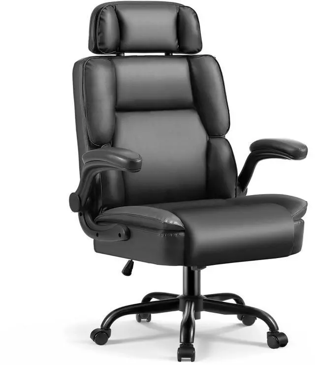 Main image of Comfortable Office Chair,Executive Leather Computer Chair with Lumbar Support,Adjustable Height & Armrests,Black