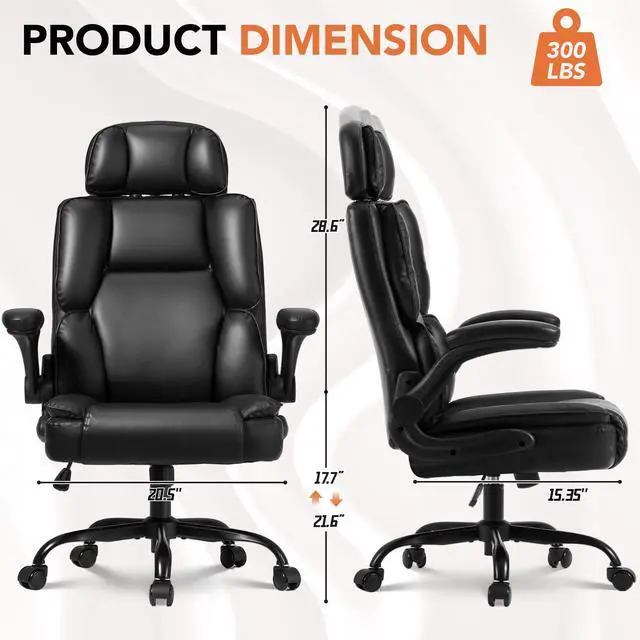 Alt view image 3 of 6 - Comfortable Office Chair,Executive Leather Computer Chair with Lumbar Support,Adjustable Height & Armrests,Black