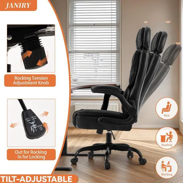 Alt view image 5 of 6 - Comfortable Office Chair,Executive Leather Computer Chair with Lumbar Support,Adjustable Height & Armrests,Black