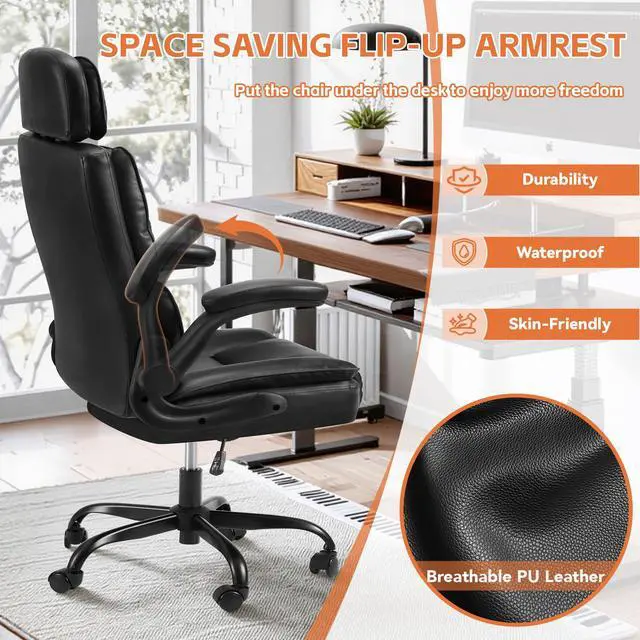 Alt view image 6 of 6 - Comfortable Office Chair,Executive Leather Computer Chair with Lumbar Support,Adjustable Height & Armrests,Black