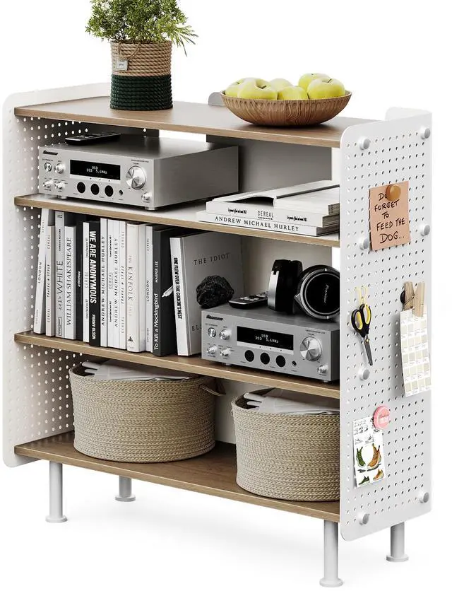 Main image of 4 Tier Bookshelf, Modern Open Bookcase with Pegboard, 32.1 Inches Small Book Shelf Storage Organizer with Adjustable Shelves for Living Room, Bedroom, Home Office