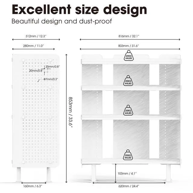 Alt view image 3 of 6 - 4 Tier Bookshelf, Modern Open Bookcase with Pegboard, 32.1 Inches Small Book Shelf Storage Organizer with Adjustable Shelves for Living Room, Bedroom, Home Office