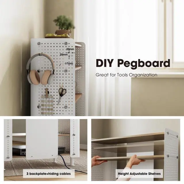 Alt view image 4 of 6 - 4 Tier Bookshelf, Modern Open Bookcase with Pegboard, 32.1 Inches Small Book Shelf Storage Organizer with Adjustable Shelves for Living Room, Bedroom, Home Office