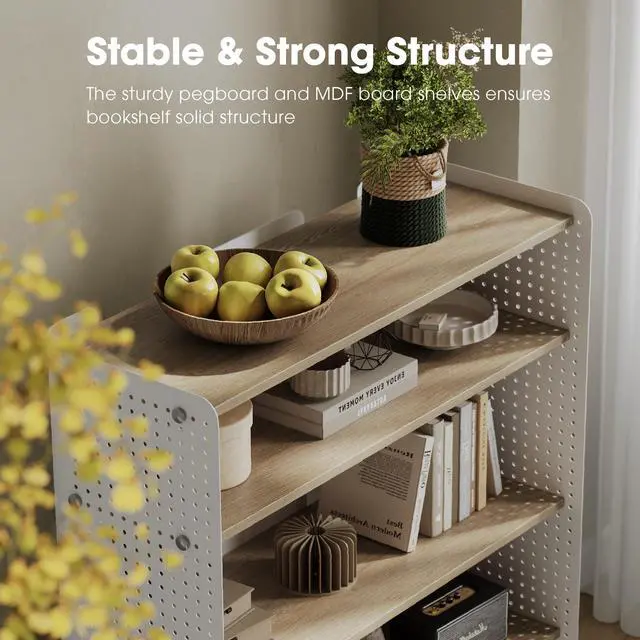 Alt view image 5 of 6 - 4 Tier Bookshelf, Modern Open Bookcase with Pegboard, 32.1 Inches Small Book Shelf Storage Organizer with Adjustable Shelves for Living Room, Bedroom, Home Office